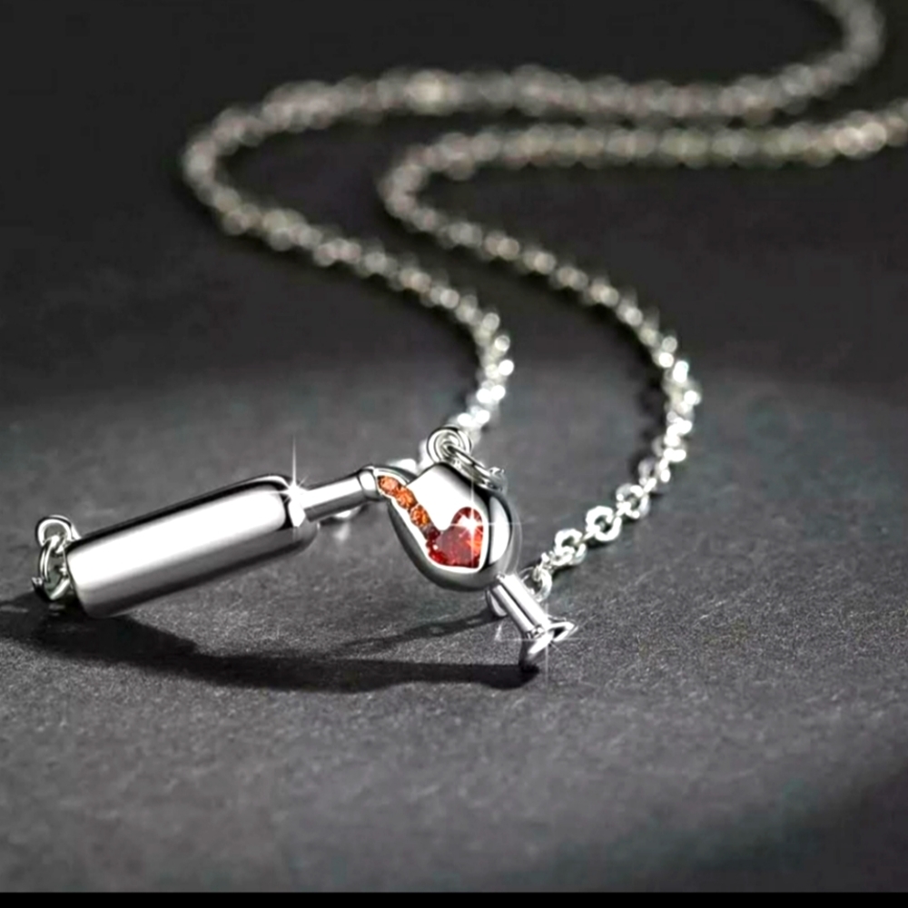 Silver wine glass necklace